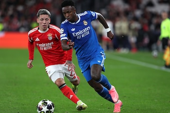 Benfica's Gianluca Prestianni fights for