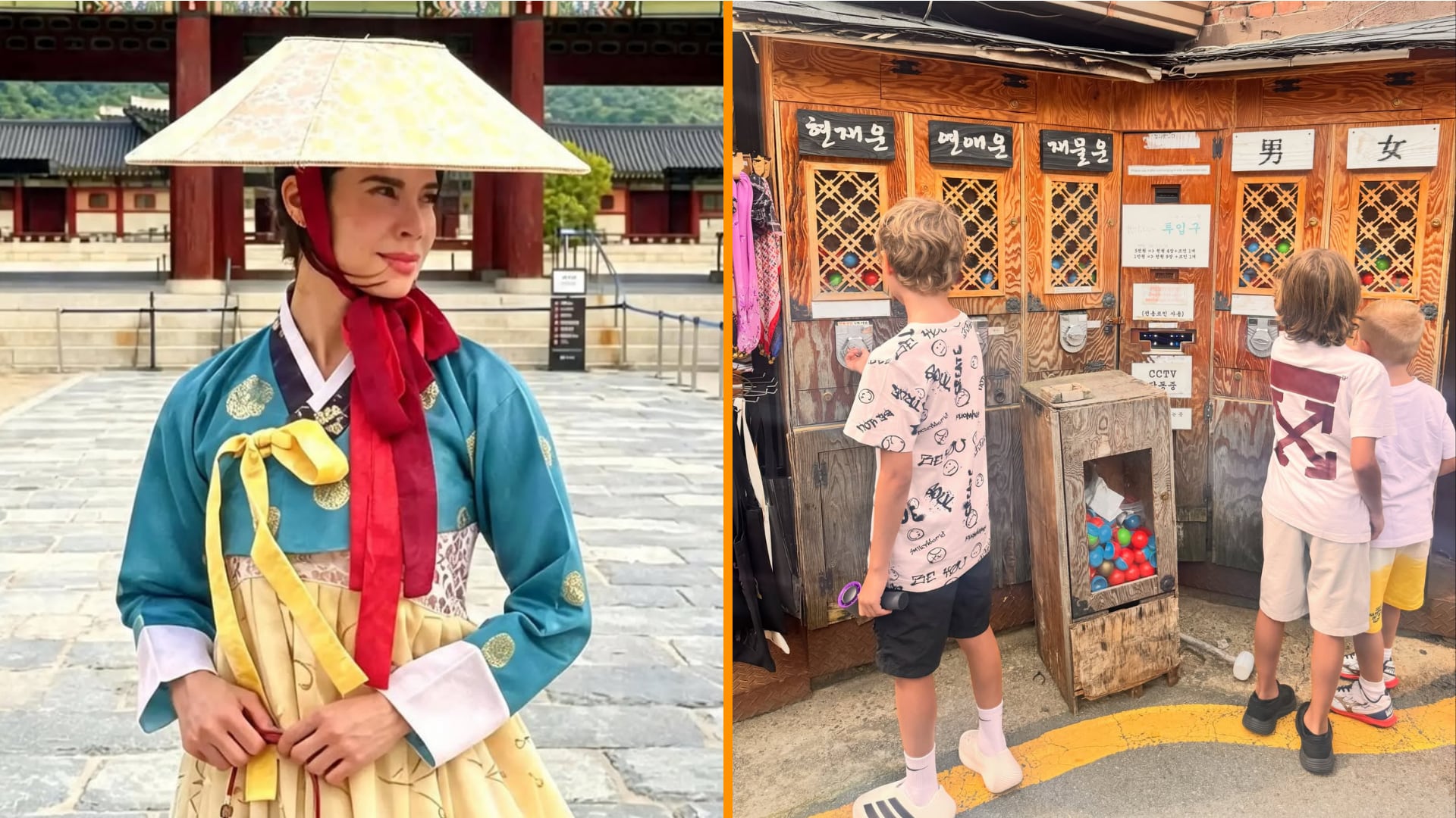 Las vacaciones de Pilar Rubio en Corea del Sur con sus cuatro hijos, sin Sergio Ramos: vestida con un hanbok tradicional por las calles de Seúl