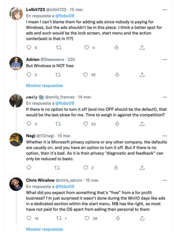 Respuestas de Twitter contra la