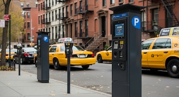 Varios parquímetros digitales de color