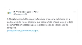 El tweet del PJ bonaerense