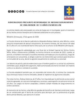 Un juez penal de Bogotá condenó a Harold Daniel Barragán Ovalle a 21 años y 4 meses de prisión tras encontrarlo culpable de participar en la planeación y ejecución del magnicidio de Miguel Uribe Turbay - crédito Fiscalía