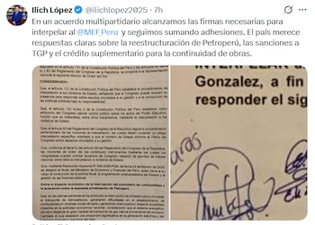 Tuit de Ilich López, parlamentario