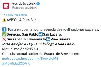 Avance en tiempo real de las diversas líneas de la red de transporte público capitalino.