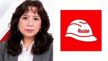 Retrato de Flor de María Tadeo Romero junto al logotipo del partido Ahora Nación, que muestra un casco blanco sobre fondo rojo