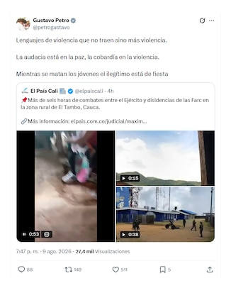 Gustavo Petro reaccionó a ataques de disidencias en Cauca y Tolima