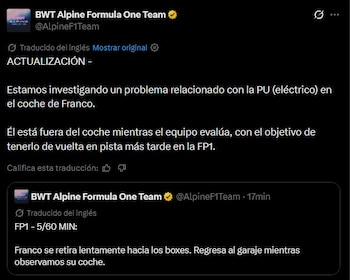 El informe de Alpine sobre los problemas del monoplaza de Colapinto