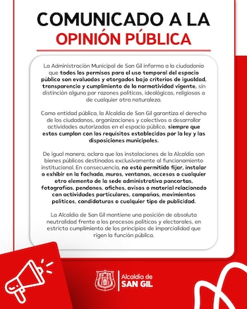 La Alcaldía de San Gil ratificó su neutralidad electoral y sostuvo que las sedes oficiales solo pueden destinarse a funciones estrictamente administrativas - crédito Alcaldía de San Gil Santander