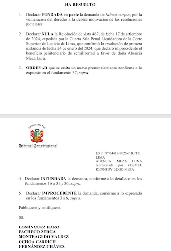 TC rechaza demanda de Abencia Meza