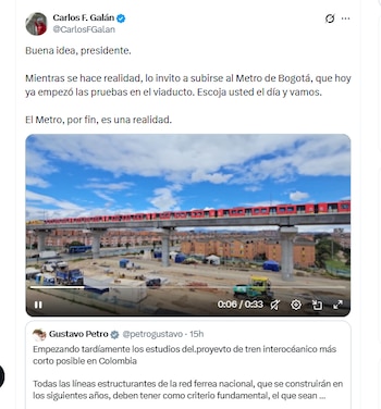 El alcalde Carlos F. Galán invitó al presidente Petro a subirse al metro de Bogotá - crédito @CarlosFGalan/X