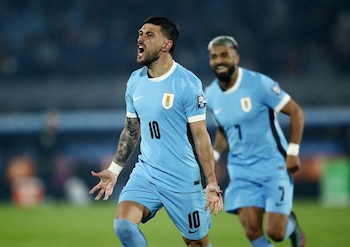 Giorgian de Arrascaeta grita uno de sus 13 goles en los 59 partidos disputados con Uruguay (Crédito: Reuters/Andrés Cuenca)