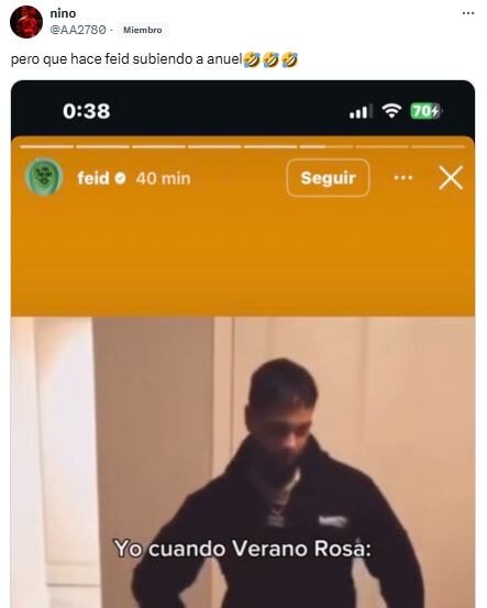 La aparición de Anuel AA bailando de forma graciosa fue vista por muchos usuarios como un gesto sarcástico por parte de Feid - crédito X