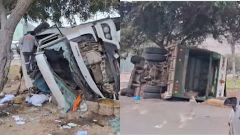 Conductor quedó atrapado luego de perder el control del camión recolector de basura que manejaba en la avenida Néstor Gambetta