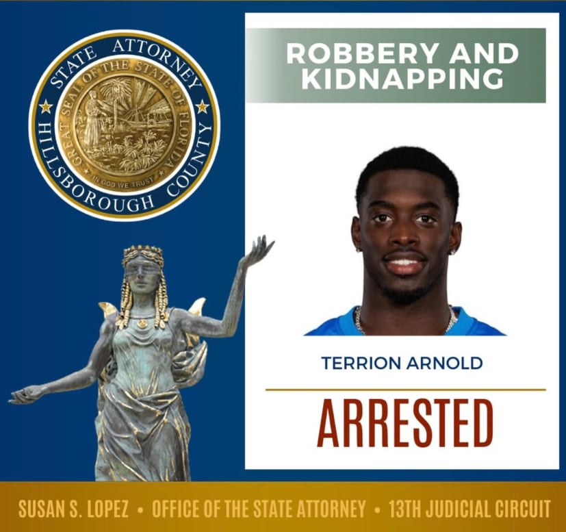 La representante del jugador argumentó que los cargos contra Arnold se sostienen únicamente en declaraciones de personas ya condenadas por otros delitos (@hillsboroughstateattorney)