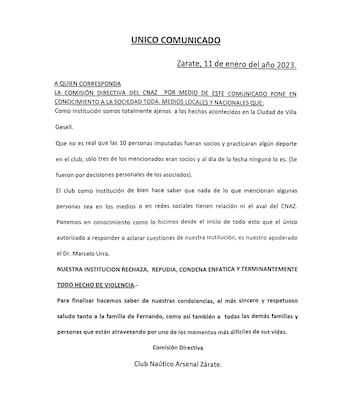 El comunicado emitido por el