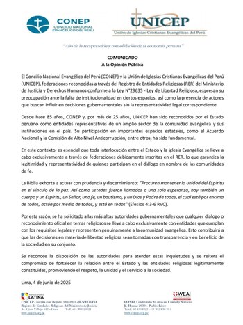 Comunicado conjunto de CONEP y