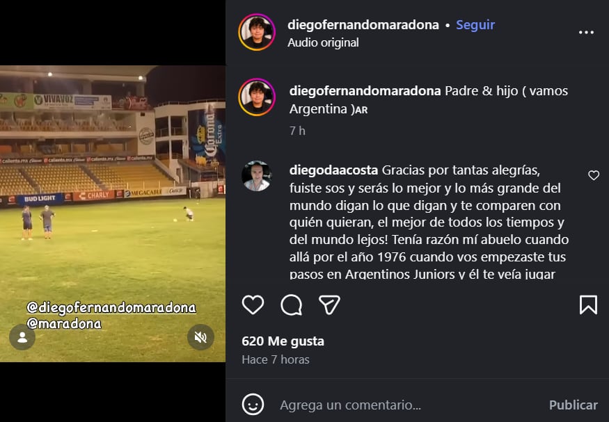 Dieguito Fernando, el hijo menor de Maradona, recordó a su papá en la previa del partido
