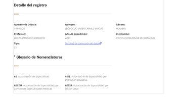 Cédula profesional de Javier Chávez