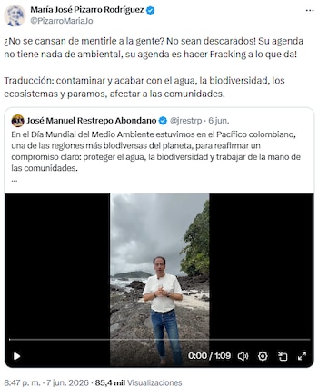María José Pizarro acusó a José Manuel Restrepo de promover fracking y dañar el medio ambiente - crédito @PizarroMariaJo/X