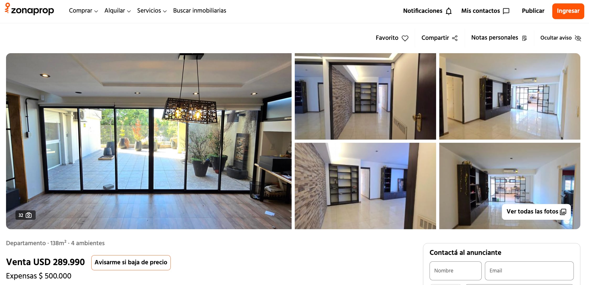 El departamento que Adorni tiene a la venta en Parque Chacabuco