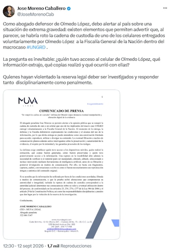 Comunicado del abogado de Olmedo López - crédito @JoseMorenoCab/X