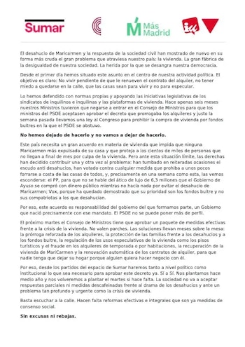 El comunicado de Sumar