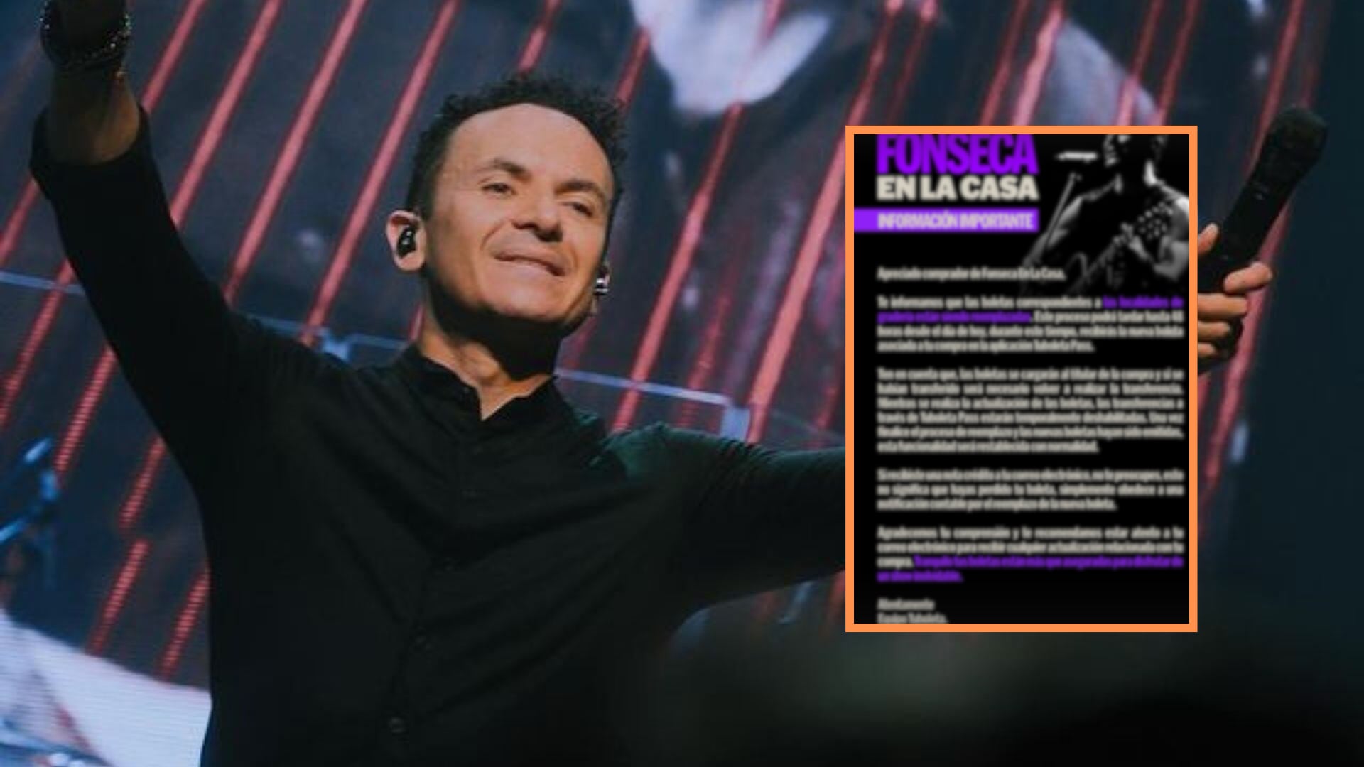 Las boletas de gradería para ver a Fonseca serán actualizadas por TuBoleta - crédito @tuboleta @fonsecamusic/ Instagram