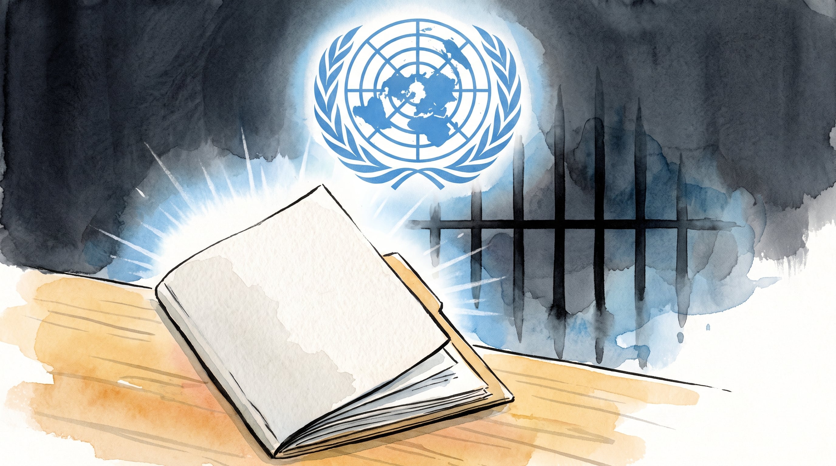 Una propuesta técnica sobre el sistema penitenciario acompaña al emblema de la Organización de las Naciones Unidas frente a unas rejas de prisión. (Imagen Ilustrativa Infobae)