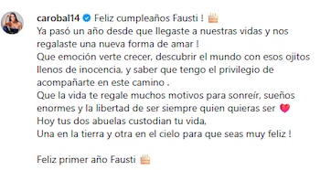 Las emotivas palabras de Carolina Baldini para su nieto Fausti (Instagram)