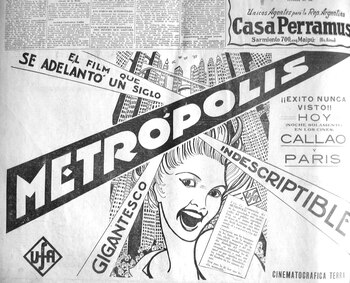 Publicidad de la película "Metrópolis" en un viejo periódico.