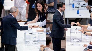 El puño en alto de Riquelme o el baño de masas de Florentino: los candidatos a la presidencia del Real Madrid votan en las urnas