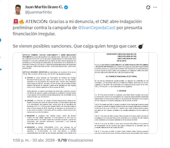 El exconcejal Juan Martín Bravo C. celebró apertura de indagación preliminar contra Iván Cepeda - crédito @juanmartinbc/X
