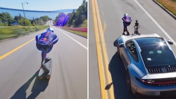 Diego Poncelet bate el récord de velocidad a 151,83 km/h sobre un skate. (Instagram/Diego Poncelet)