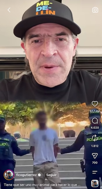 Pronunciamiento de Federico Gutiérrez a captura de hombre por maltrato animal - crédito ficogutierrez/Instagram