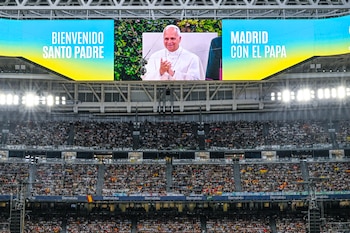 El papa León XIV en el Bernabéu el pasado 8 de junio. EFE/EPA/CIRO FUSCO