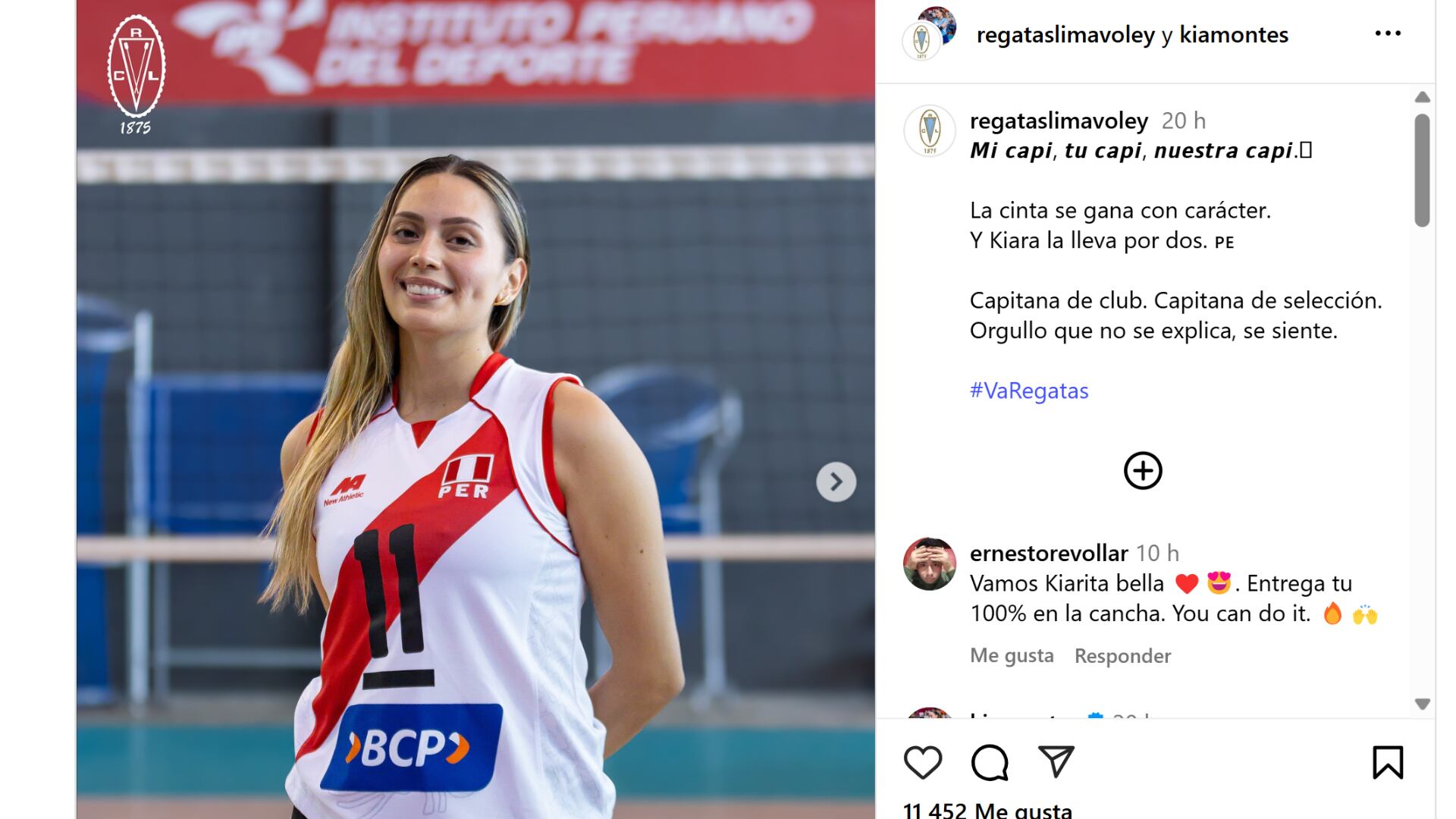 Regatas celebró la designación de Kiara Montes como capitana de la selección peruana de vóley. Crédito: Captura IG