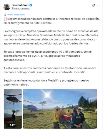 El alcalde Fico Gutiérrez reportó los avances en la contención de incendios - crédito @FicoGutierrez/X