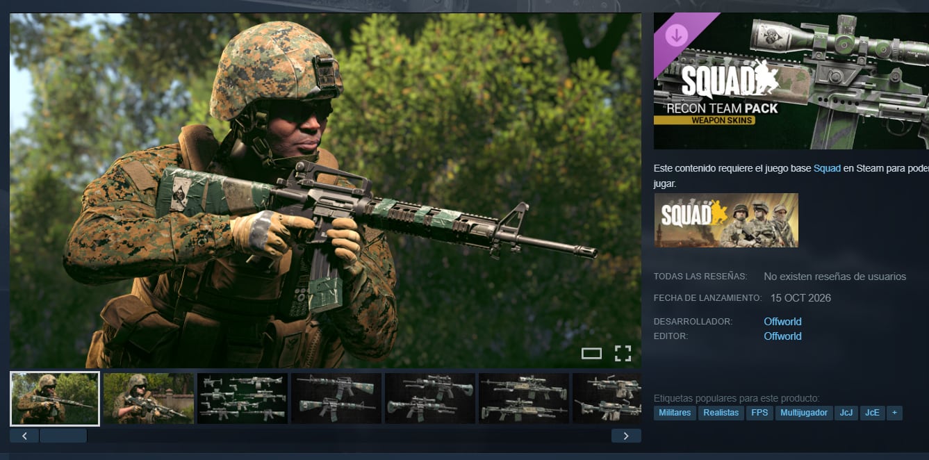 El paquete Squad Weapon Skins - Recon Team Pack se podrá reclamar hasta el 25 de octubre de 2026. (Steam)