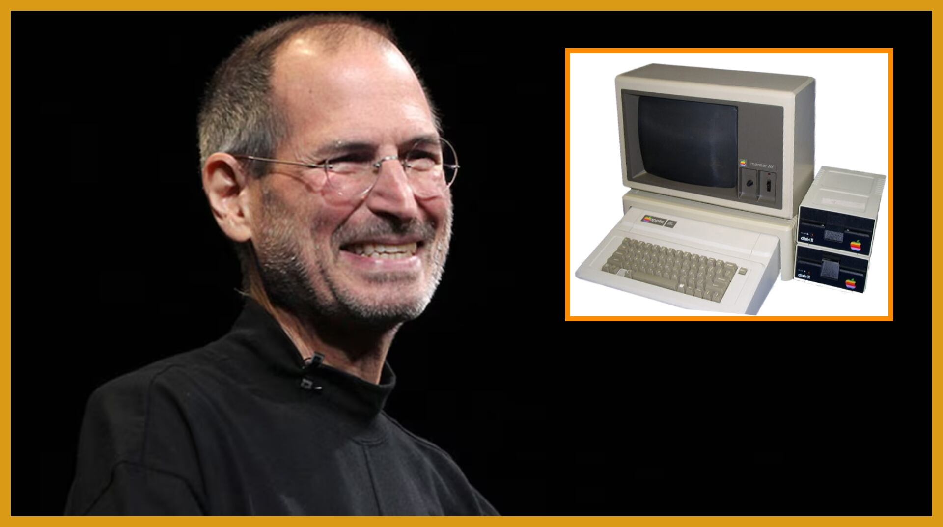 El visionario de Apple fue férreo en la elección del color de una de las computadoras icónicas de la marca - crédito Fotomontaje Infobae (Reuters - Apple2gs/Wikipedia)