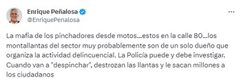 El exalcalde Enrique Peñalosa denunció a los 'pinchallantas' en su cuenta de Twitter.