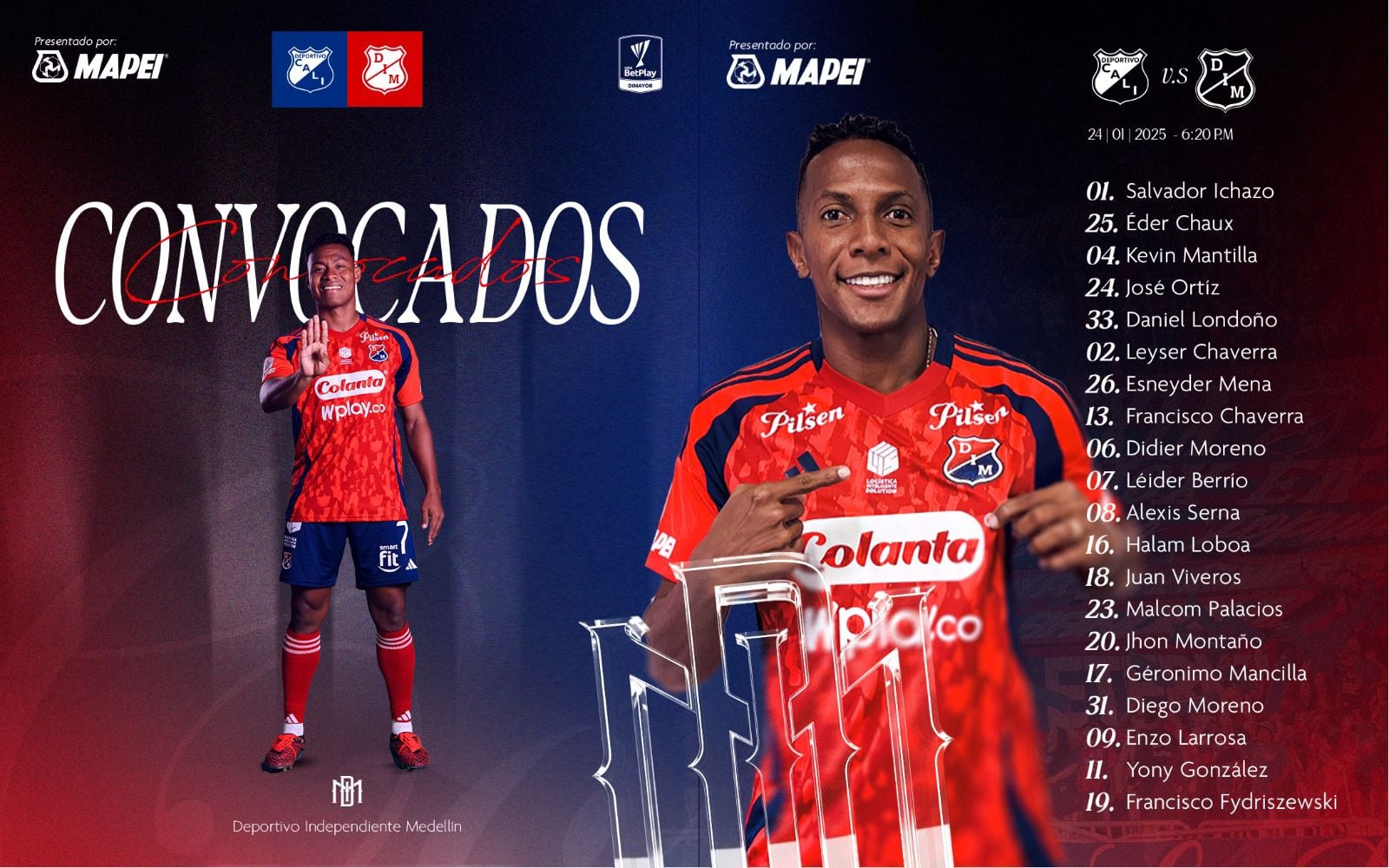 Esneyder Mena será una de las referencias en ataque para el Poderoso - crédito Jefatura de Prensa de Independiente Medellín