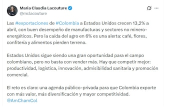 María Claudia Lacouture, presidenta ejecutiva de AmCham Colombia, anotó que es necesario competir mejor - crédito @McLacouture/X