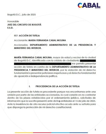 La senadora interpuso una tutela contra el Dapre y el Ministerio del Interior - crédito red social X
