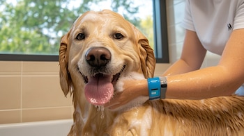 Perro Golden bañándose. (Imagen Ilustrativa