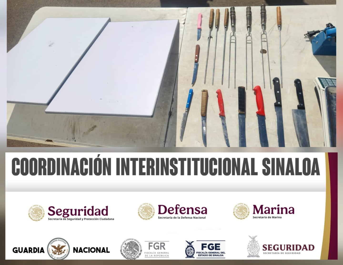 Dispositivos starlink y objetos punzocortantes asegurados tras la revisión en AguarutoCrédito: SSP Sinaloa