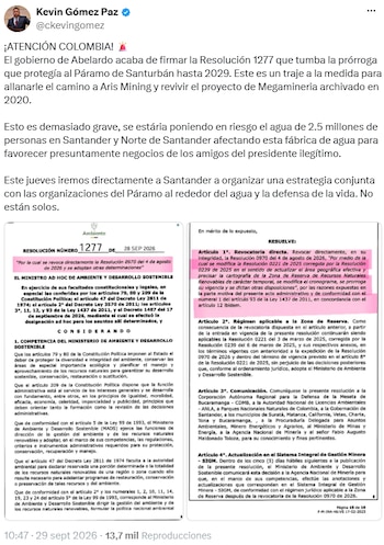 Kevin Gómez Paz anunció una visita a Santander - crédito @ckevingomez/X