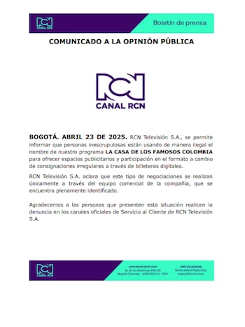 El comunicado fue igualmente difundido