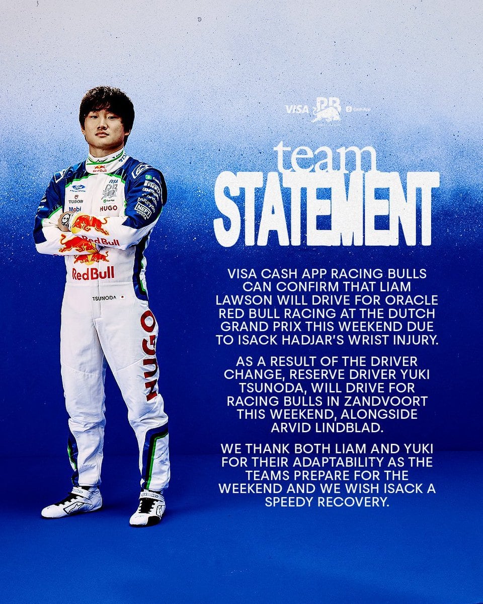 El comunicado de Racing Bulls sobre la vuelta temporal de Yuki Tsunoda
