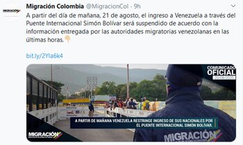 El tuit de Migración Colombia