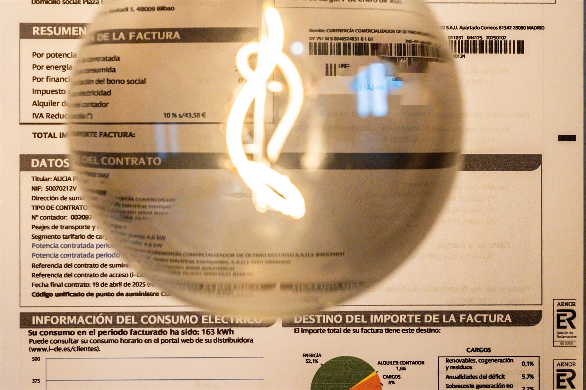 La luz dispara su precio medio en agosto al nivel más alto en tres años y eleva la factura eléctrica a máximos desde 2022. (Europa Press)